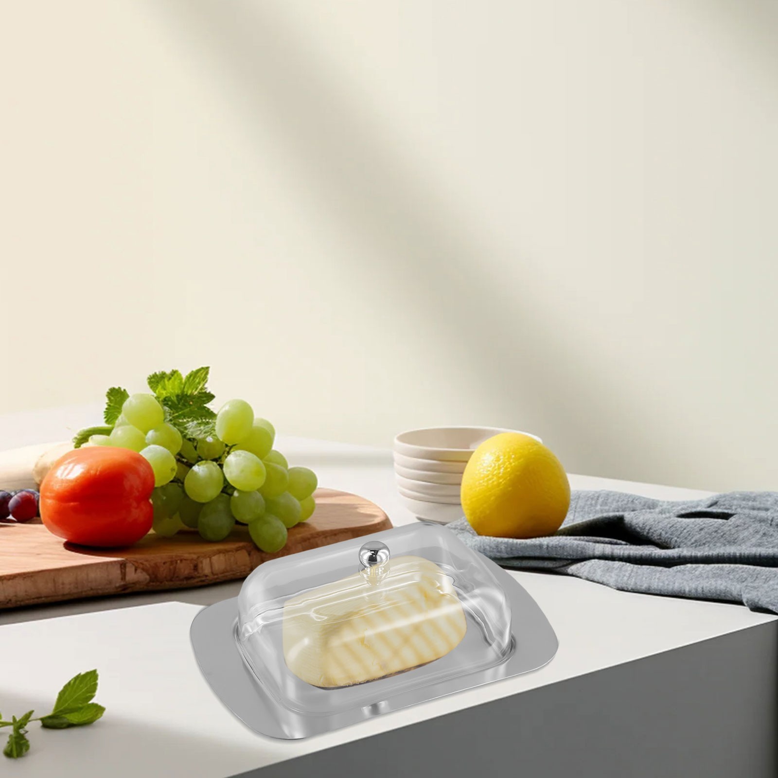 Stylish Brushed Stainless Steel Butter Dish Cheese Storage Tray Container - Picture 16 of 29