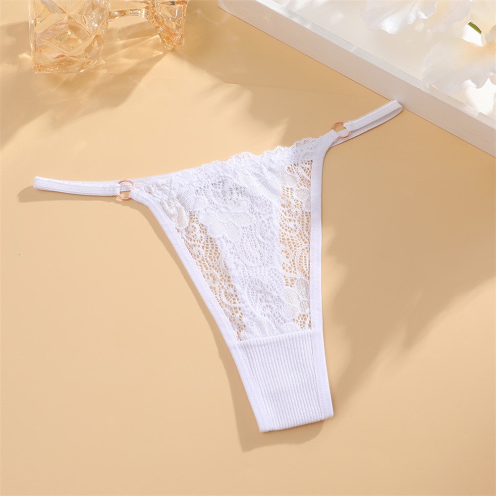 White Sexy Lingerie Breathable Lace Ring Thin Strap Thong Women Underwear - Picture 17 of 18