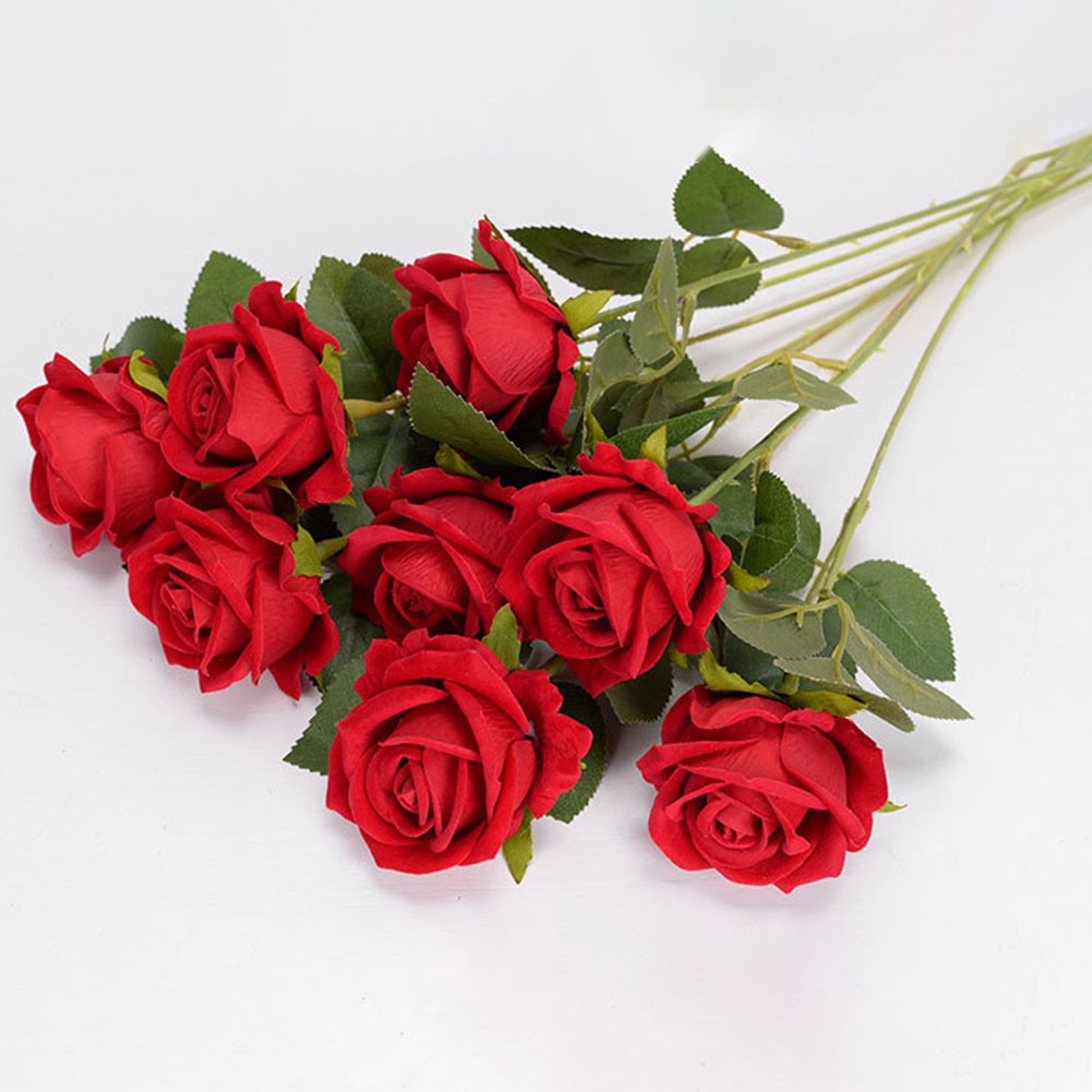 Preciosa rosa artificial con estructura de terciopelo realista para decoración de bodas - Imagen 18 de 37