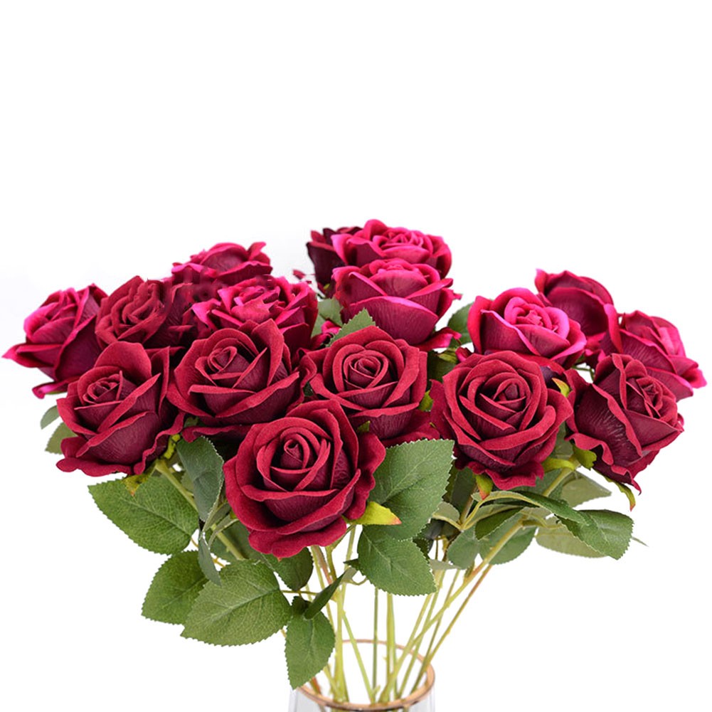 Preciosa rosa artificial con estructura de terciopelo realista para decoración de bodas - Imagen 17 de 37