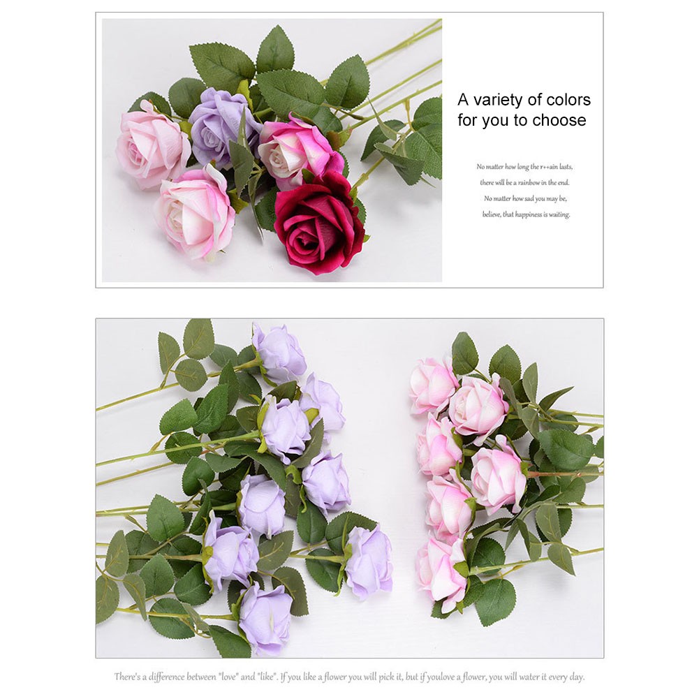 Preciosa rosa artificial con estructura de terciopelo realista para decoración de bodas - Imagen 35 de 37