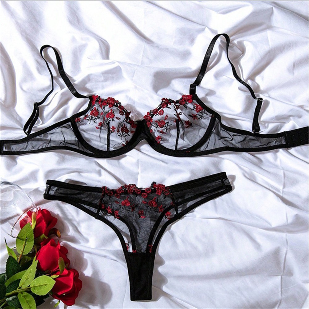 Light Purple Lace Embroidery Push Up Bra Sets Women See Through Underwear - Picture 24 of 24