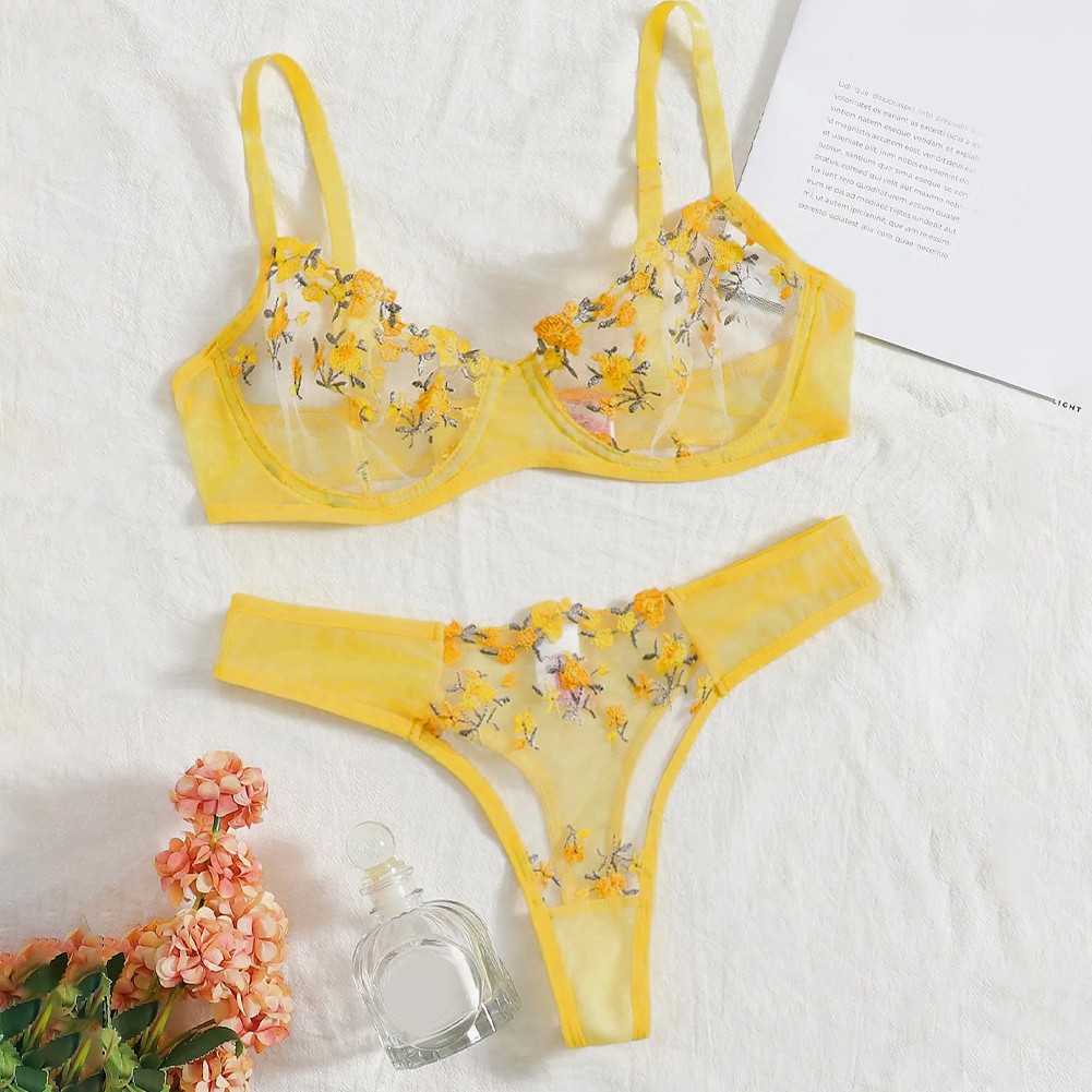 Light Purple Lace Embroidery Push Up Bra Sets Women See Through Underwear - Picture 11 of 24