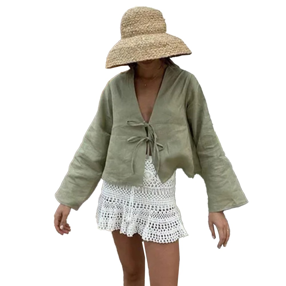 Sophisticated Womens Casual Tops with Long Sleeves and Deep V Neckline