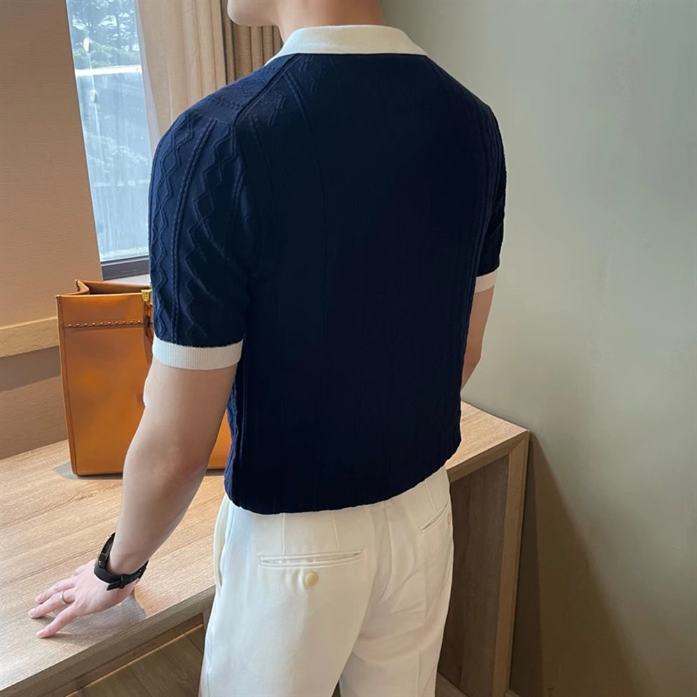 Men's Knitted T Shirt for Fashion Forward Streetwear with Color Patchwork - Picture 31 of 35