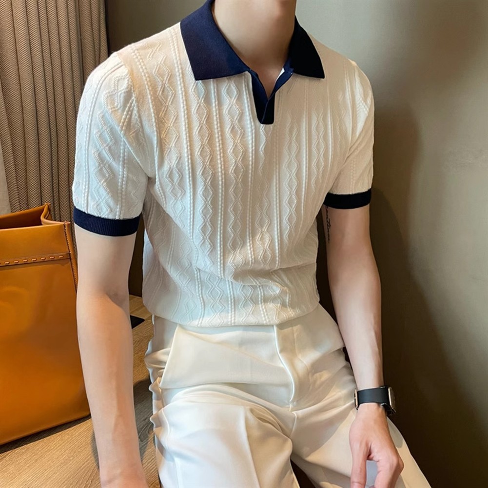 Men's Knitted T Shirt for Fashion Forward Streetwear with Color Patchwork - Picture 23 of 35