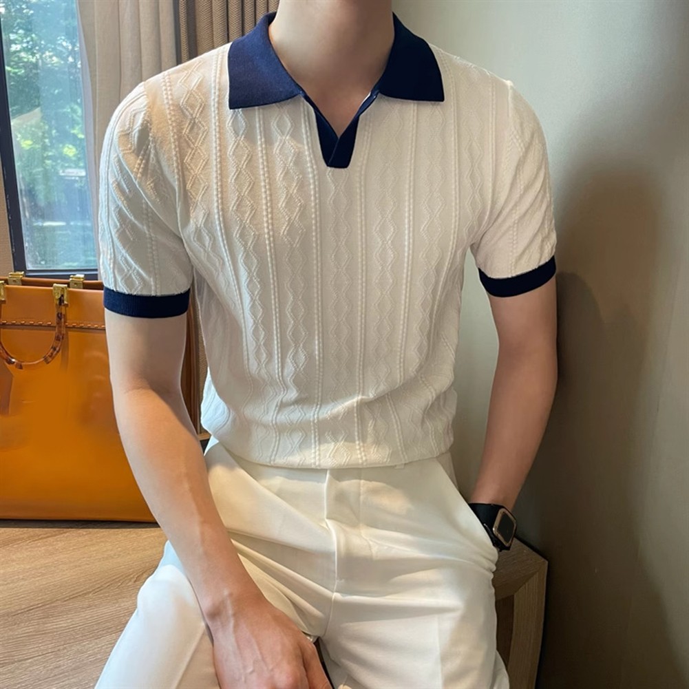 Men's Knitted T Shirt for Fashion Forward Streetwear with Color Patchwork - Picture 20 of 35