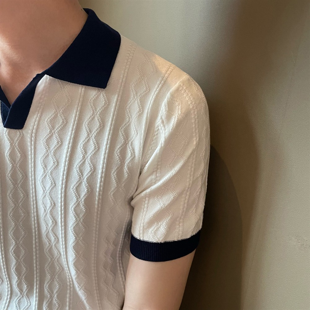 Men's Knitted T Shirt for Fashion Forward Streetwear with Color Patchwork - Picture 21 of 35