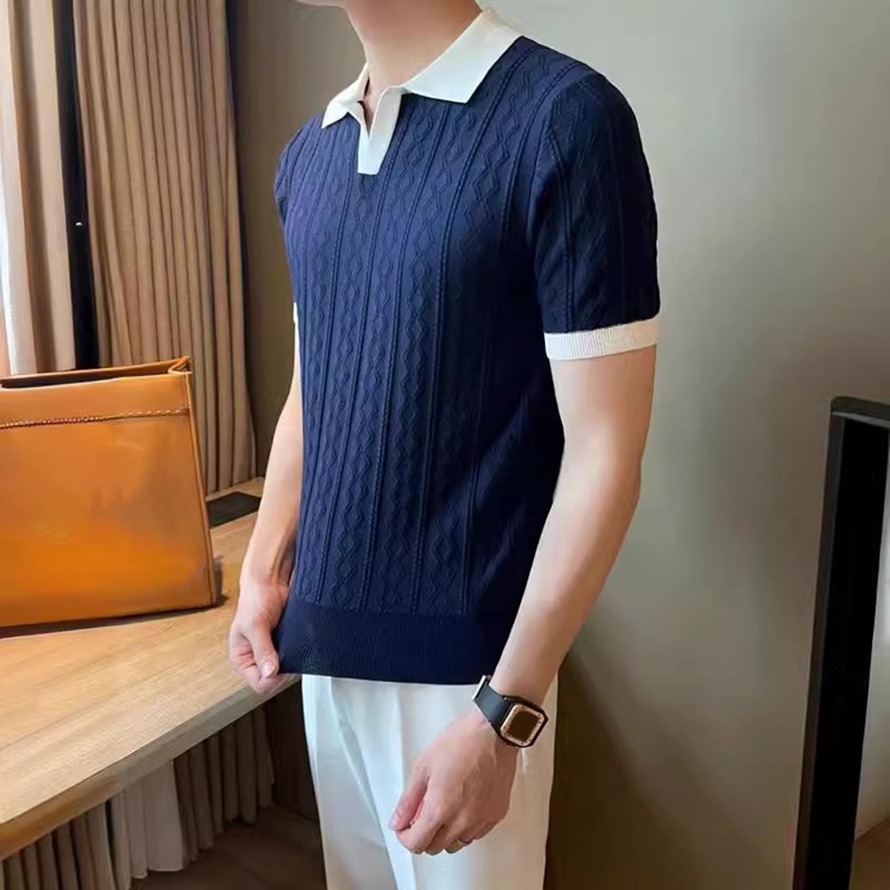 Men's Knitted T Shirt for Fashion Forward Streetwear with Color Patchwork - Picture 30 of 35