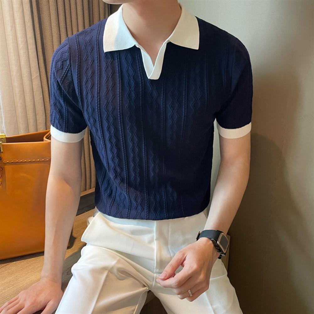 Men's Knitted T Shirt for Fashion Forward Streetwear with Color Patchwork - Picture 29 of 35