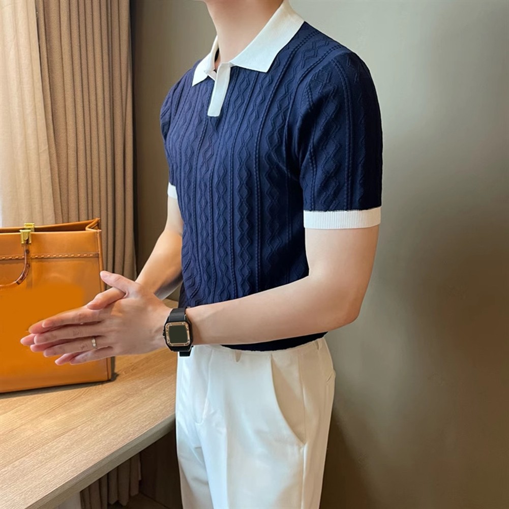 Men's Knitted T Shirt for Fashion Forward Streetwear with Color Patchwork - Picture 35 of 35