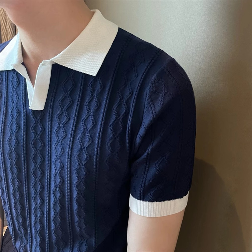 Men's Knitted T Shirt for Fashion Forward Streetwear with Color Patchwork - Picture 33 of 35