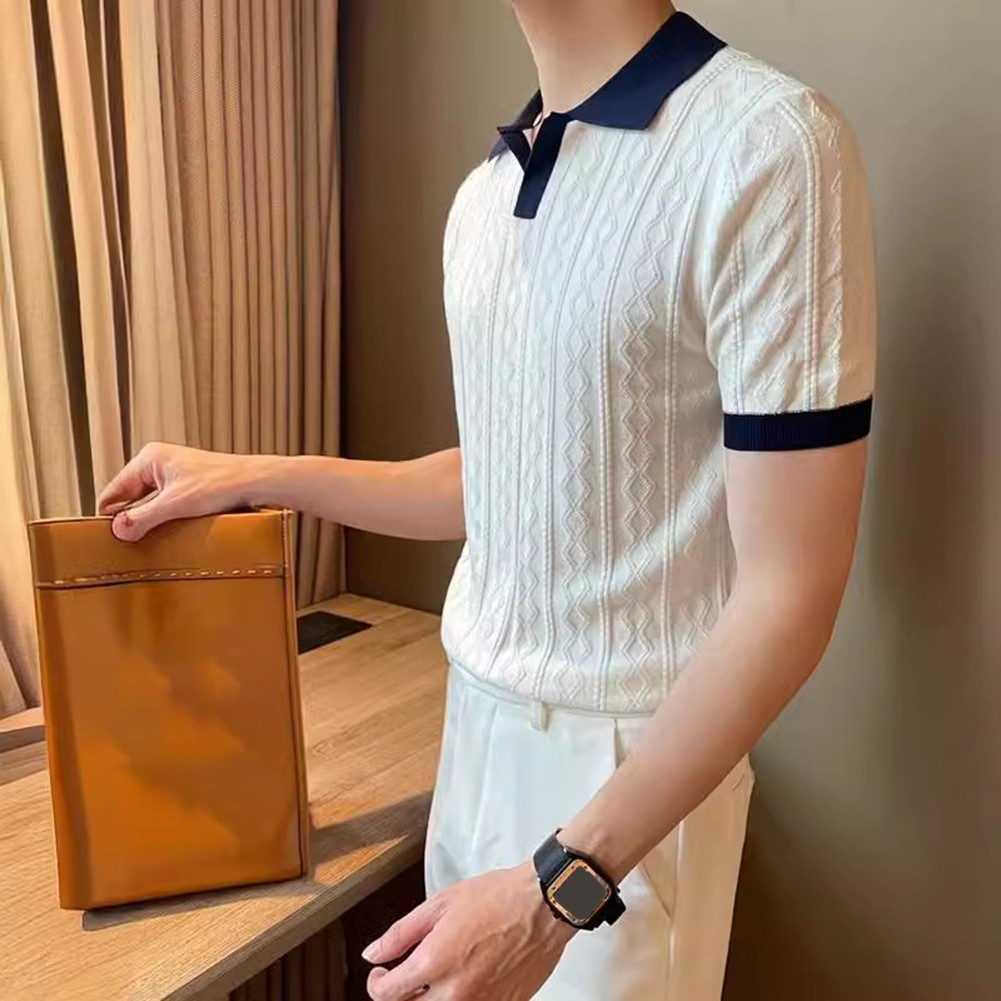 Men's Knitted T Shirt for Fashion Forward Streetwear with Color Patchwork - Picture 22 of 35