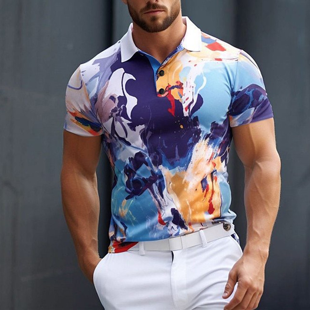 Stylish Men's Casual Streetwear Tshirt Short Sleeve 3D Floral Print S 4XL