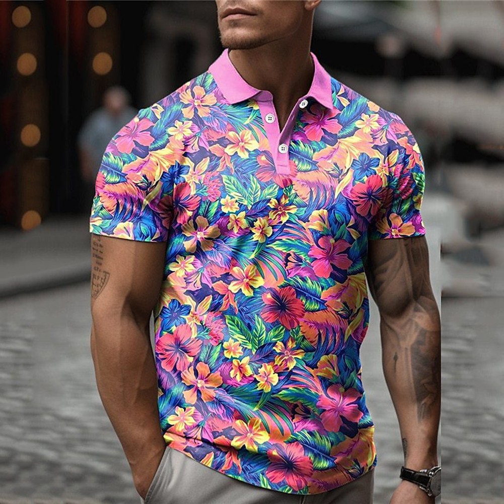 Men's Clothing Men's 3D Floral T-shirt Button T-shirt 3D Floral Pattern