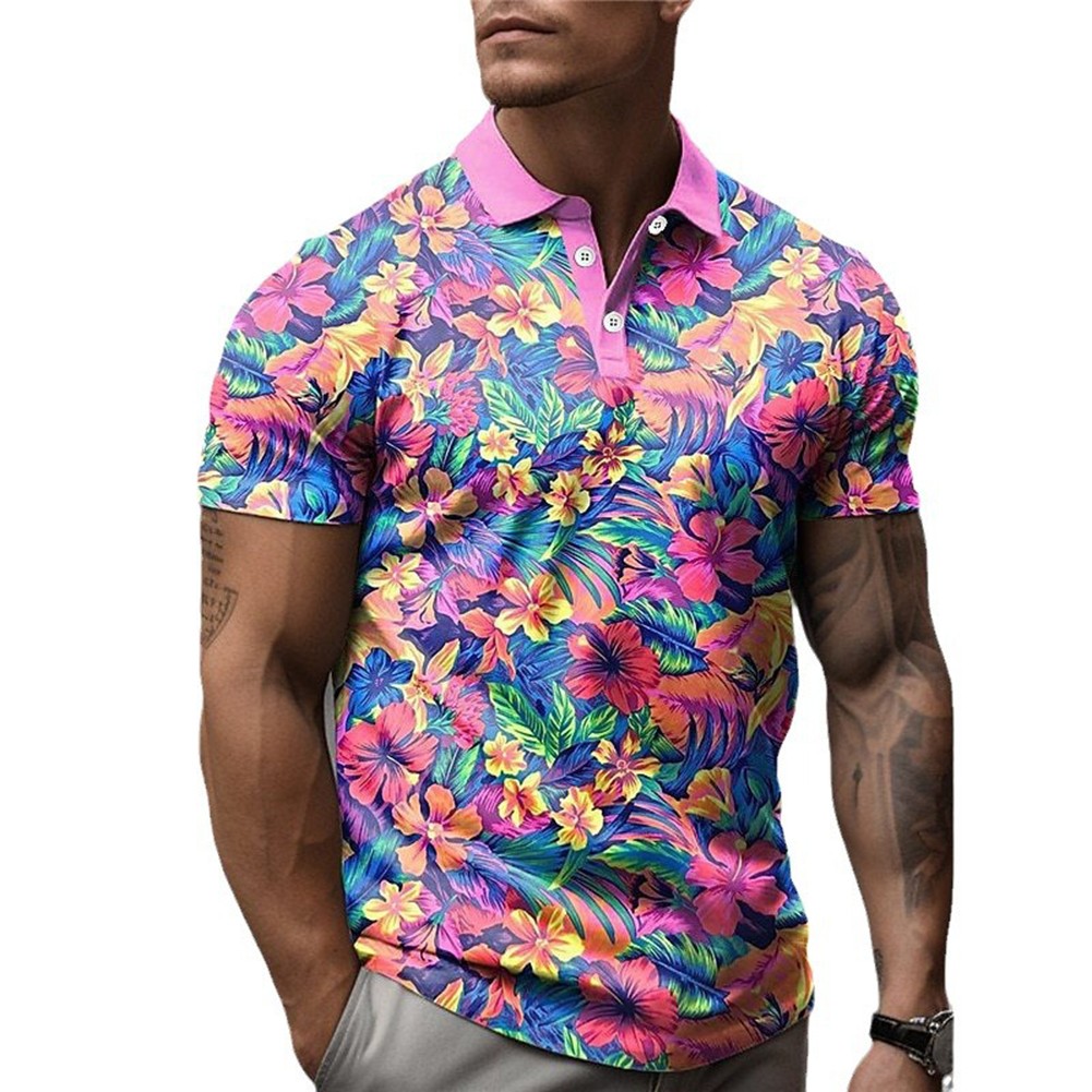 Men's Clothing Men's 3D Floral T-shirt Button T-shirt 3D Floral Pattern