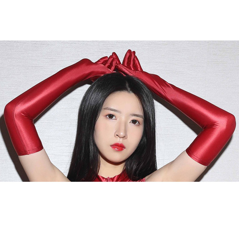 Elastic Long Gloves for Women Smooth Shiny Driving Nightclub Accessory - Picture 30 of 32