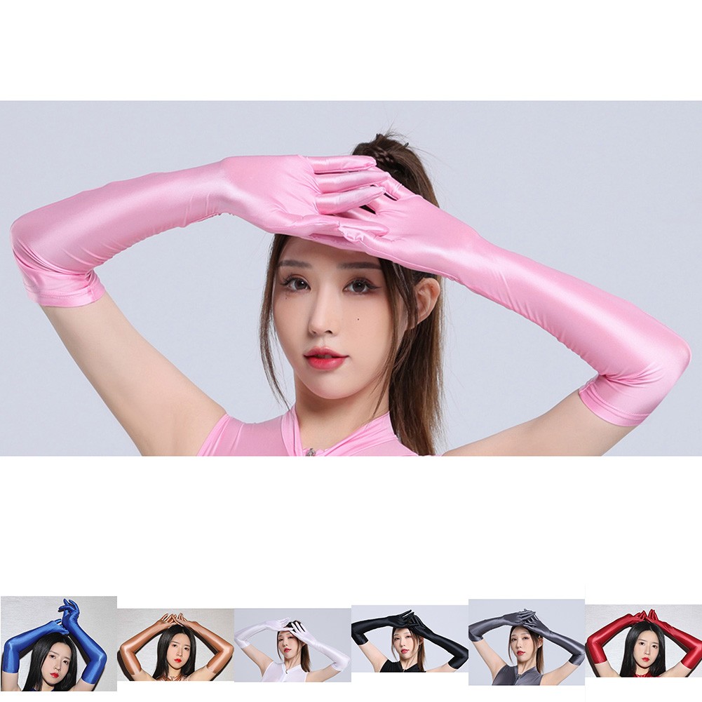 Smooth Shiny Elastic Long Gloves Elegant Women