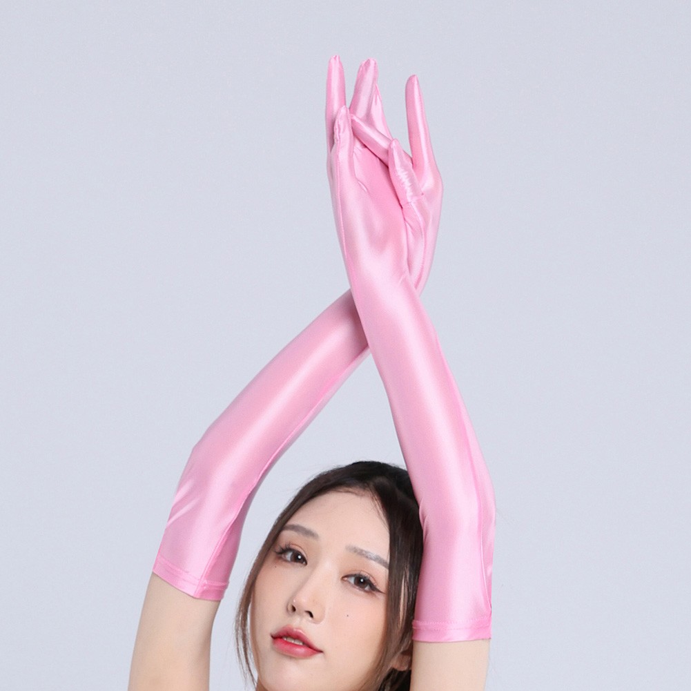 Smooth Shiny Elastic Long Gloves Elegant Women