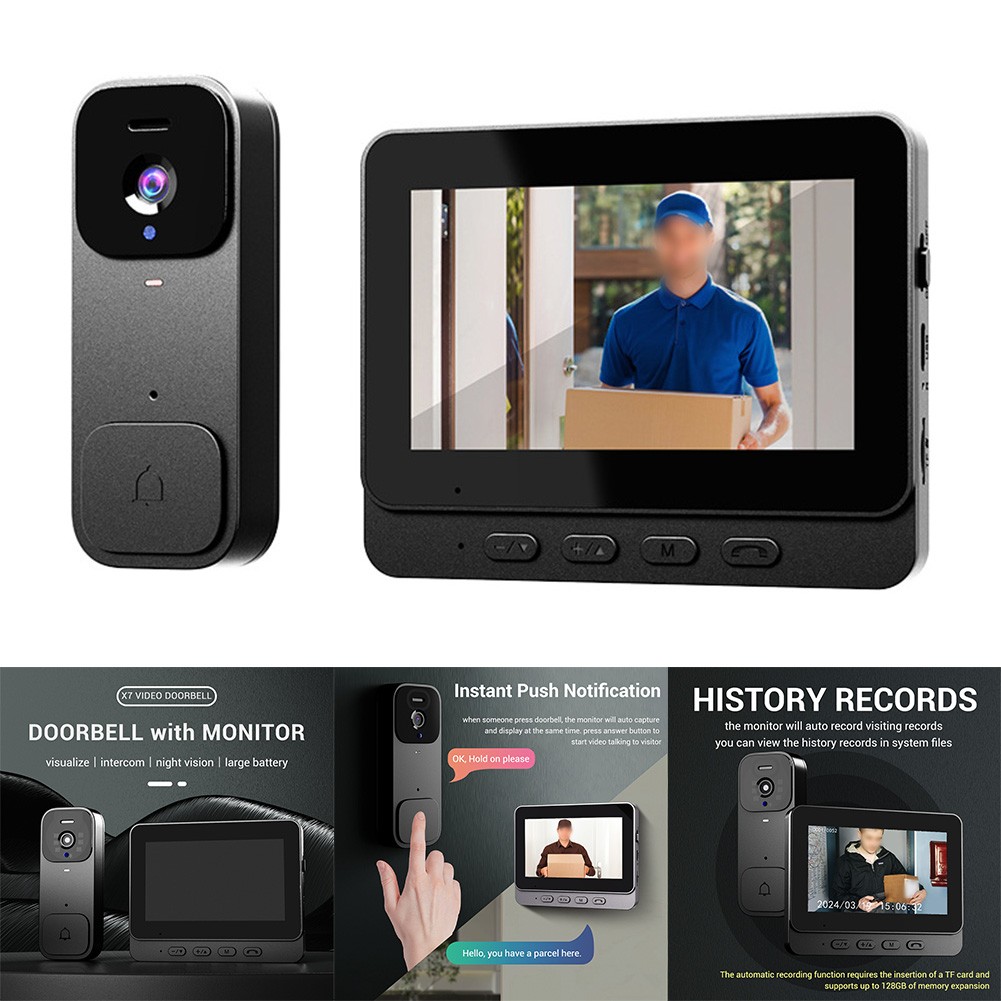 4.3" Smart Video Doorbell Home With Display Wireless Intercom HD Video Monitor