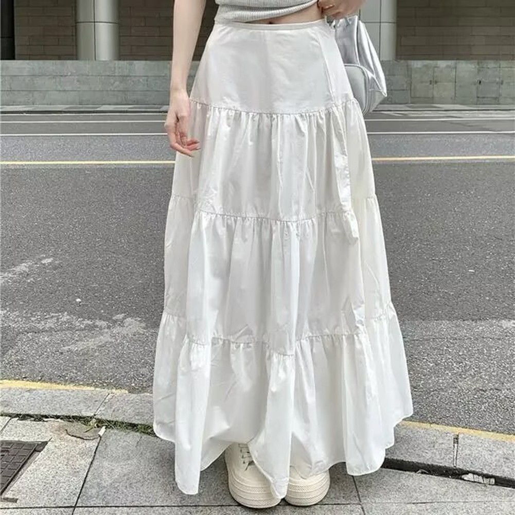 Women Pleated A Line Boho Long Skirt Flowy Maxi Dress for Spring Summer