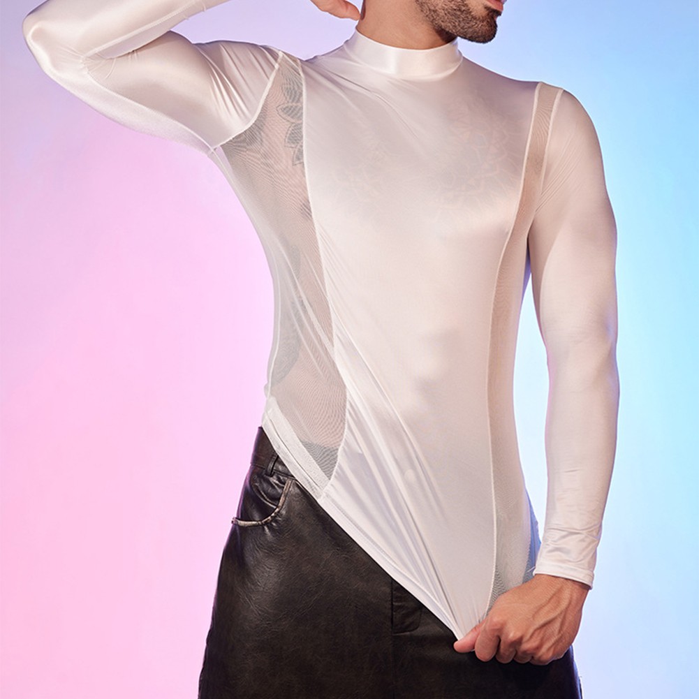 Chemise collante homme stretch sous vêtement demi 2024 col roulé haut stretch manch