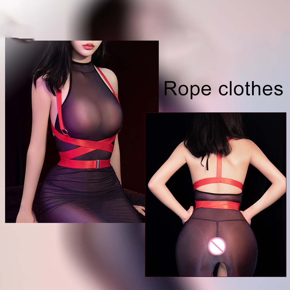 Women's Hip Covering Dress Seductive Nightclub Lingerie Rope Bondage Fun - Picture 25 of 25