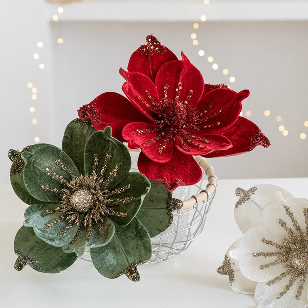 Poinsettia Natalizia 24 cm Glitter Fiore da Appendere Decorazione Albero Festa Natale - Foto 42 di 47