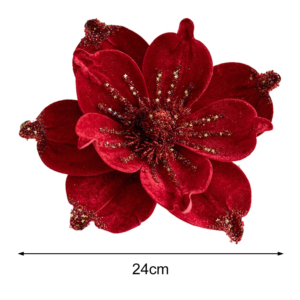 Poinsettia Natalizia 24 cm Glitter Fiore da Appendere Decorazione Albero Festa Natale - Foto 32 di 47