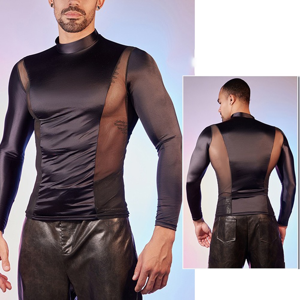 Chemise collante homme stretch sous vêtement tendance demi col roulé haut stretch manch