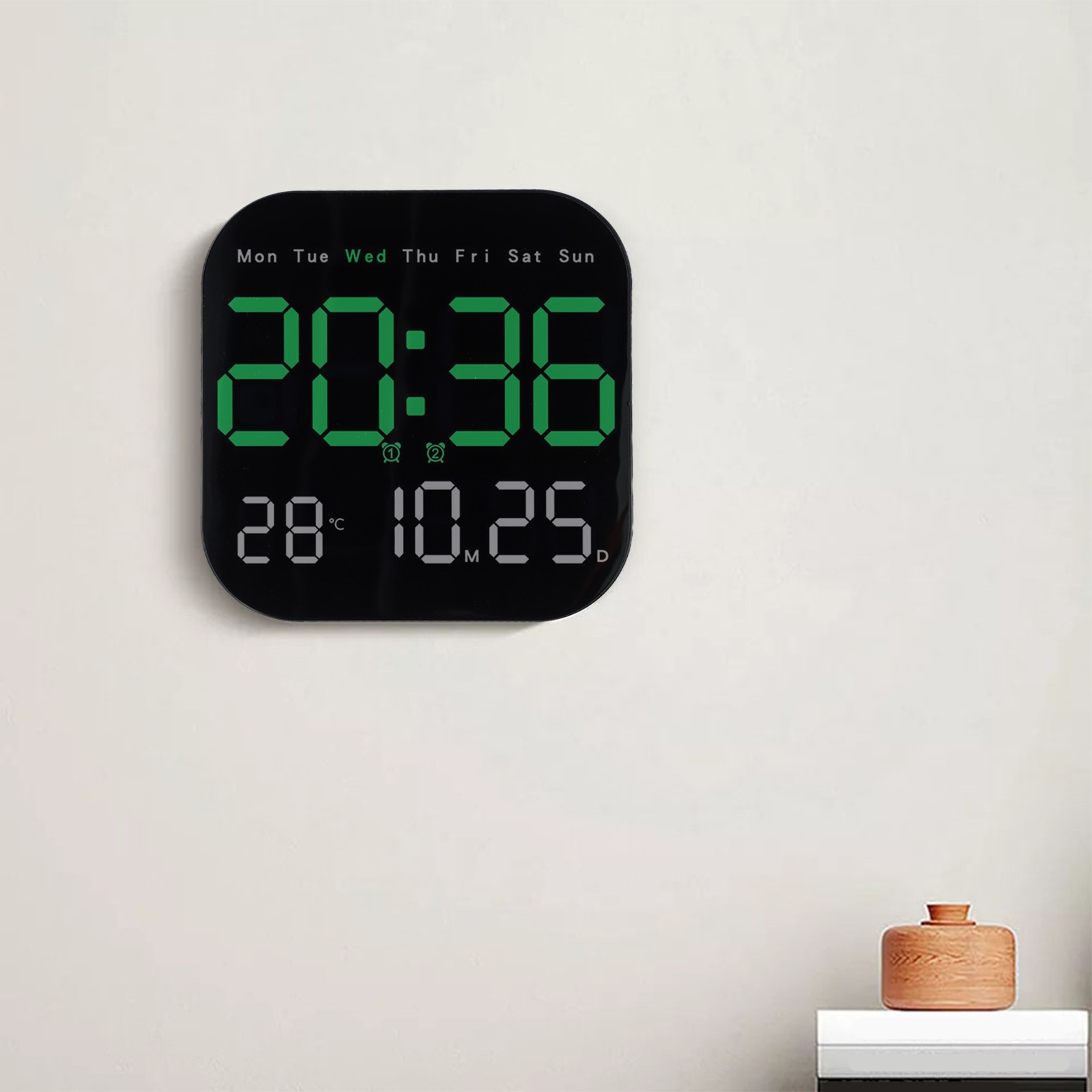 Remote Control Digital Wall Clock LED Display with Temperature Date Week