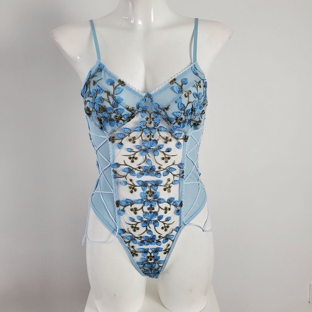 Verführerischer Body mit Spitze bestickt, Blumenmuster Netz und rückenfreiem Stil - Bild 13 von 17