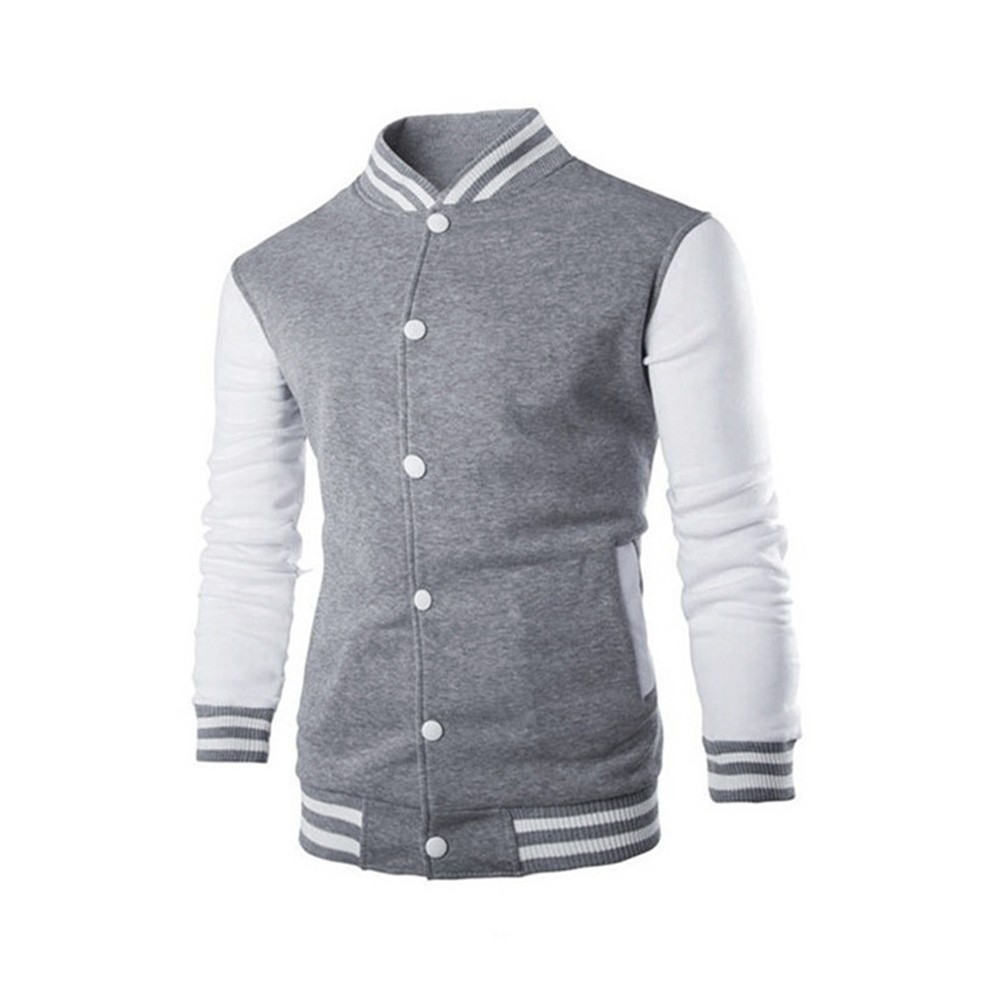 Trendy Splicing Coat for Men's Thin Fleece Baseball Jacket University Varsity - Picture 26 of 60