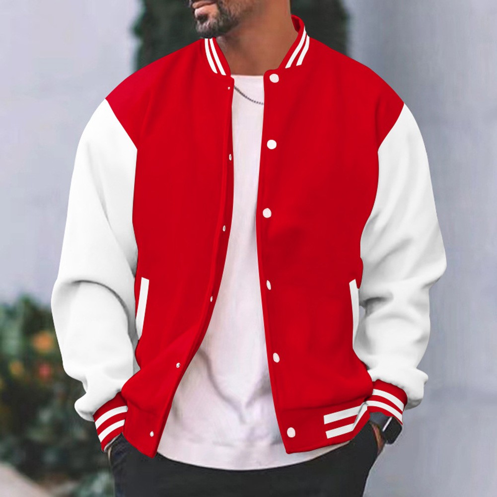 Classic Men's Lightweight Splicing Coat Fashionable Fleece Baseball Jacket