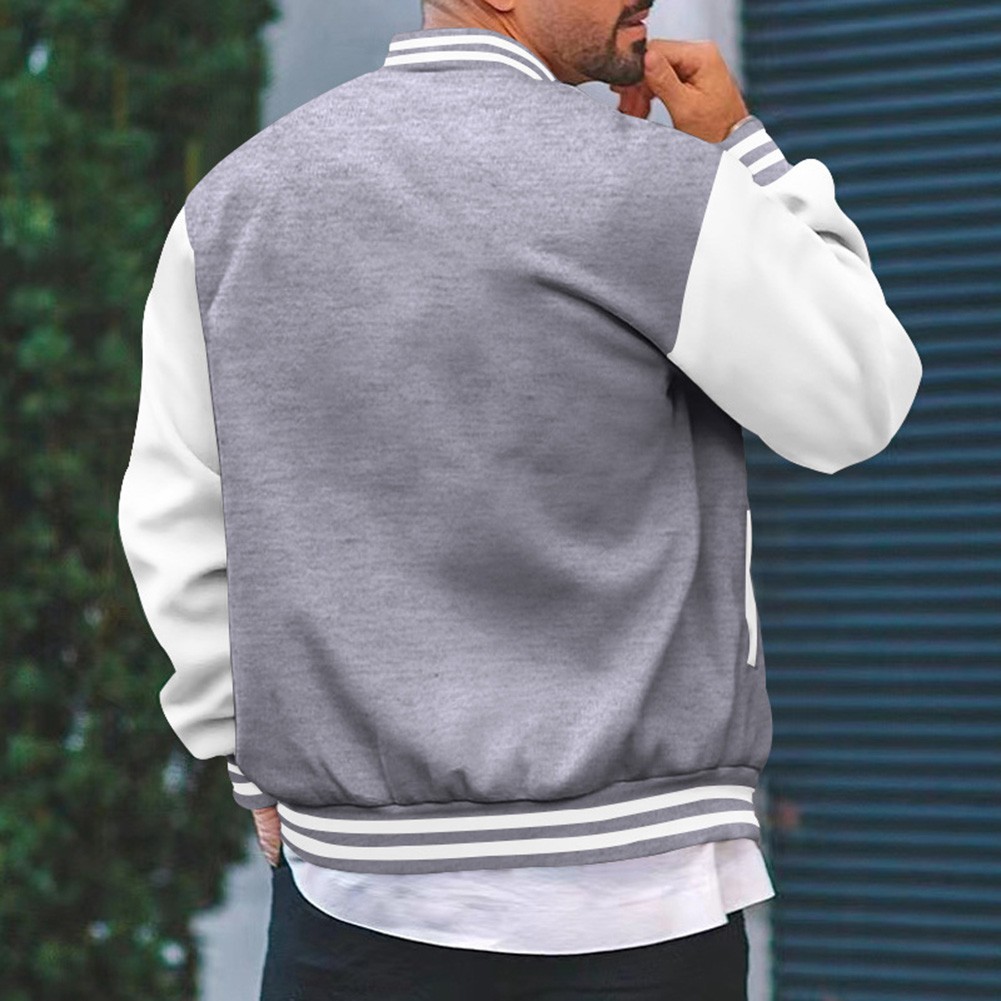 Trendy Splicing Coat for Men's Thin Fleece Baseball Jacket University Varsity - Picture 27 of 60