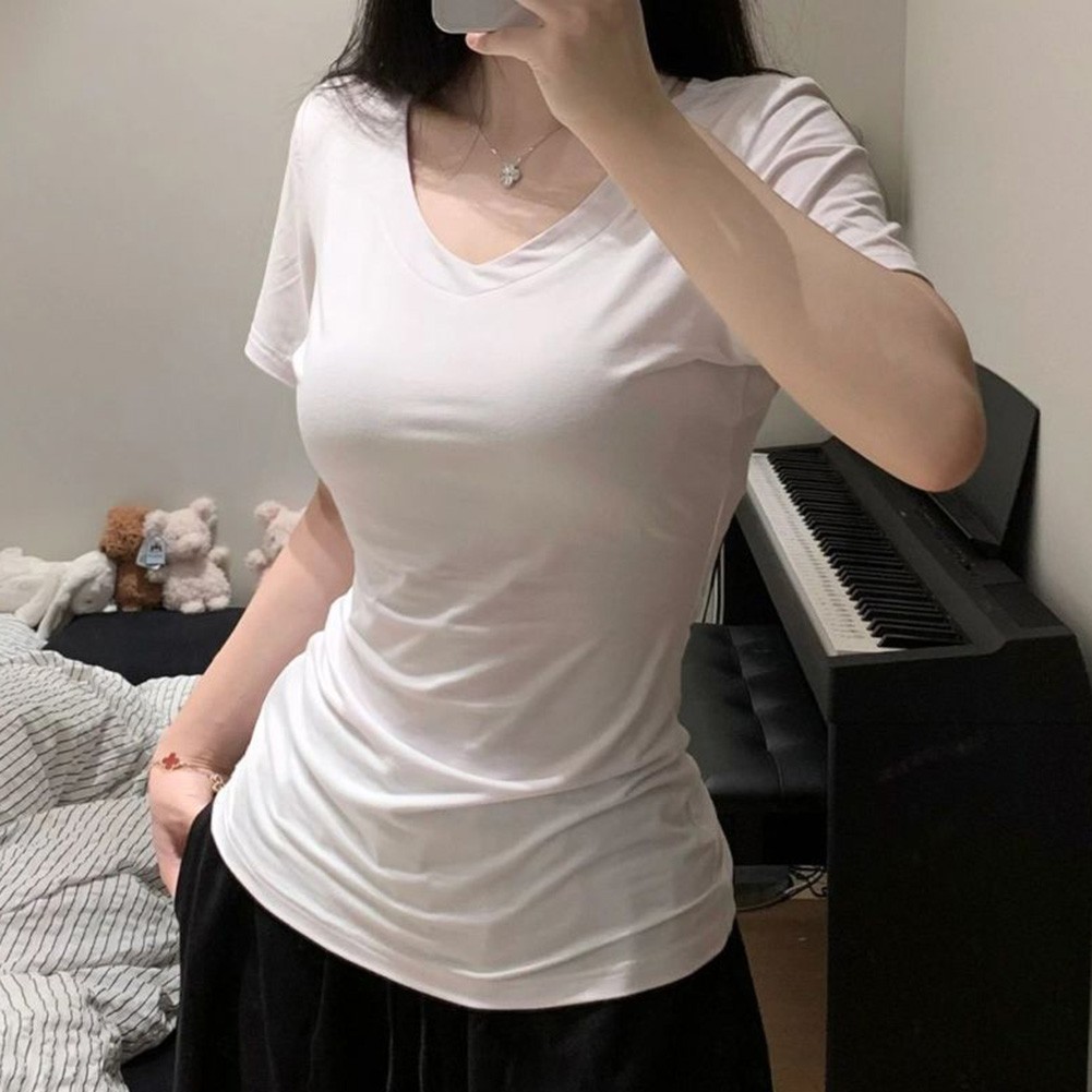 Effortless Style Damen Slim Fit High Waist V-Ausschnitt T-Shirts für Sommer - Picture 13 of 40