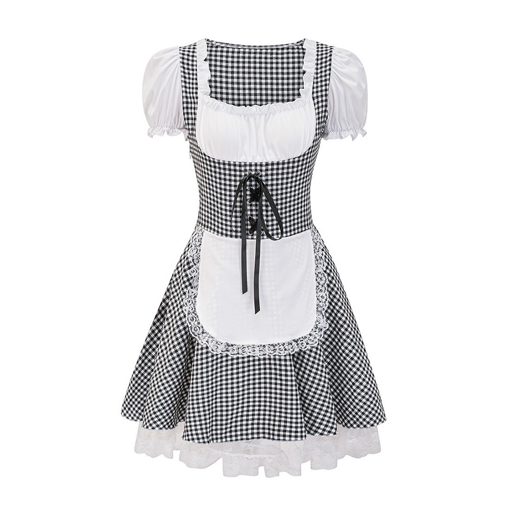 Dienstmädchen Outfit COS Dienstmädchen Kostüm Bandeau Kragen Kurzarm Einfarbi - Picture 9 of 17
