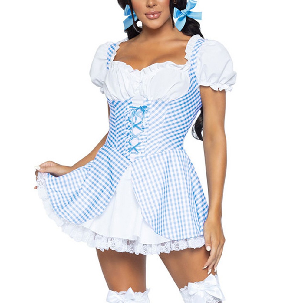 Dienstmädchen Outfit COS Dienstmädchen Kostüm Bandeau Kragen Kurzarm Einfarbi - Picture 3 of 17