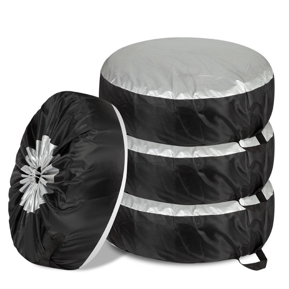 Car SUV Tire Cover Bag Weather Resistant Slip On Style Black Silver 4PCS - Picture 10 of 11