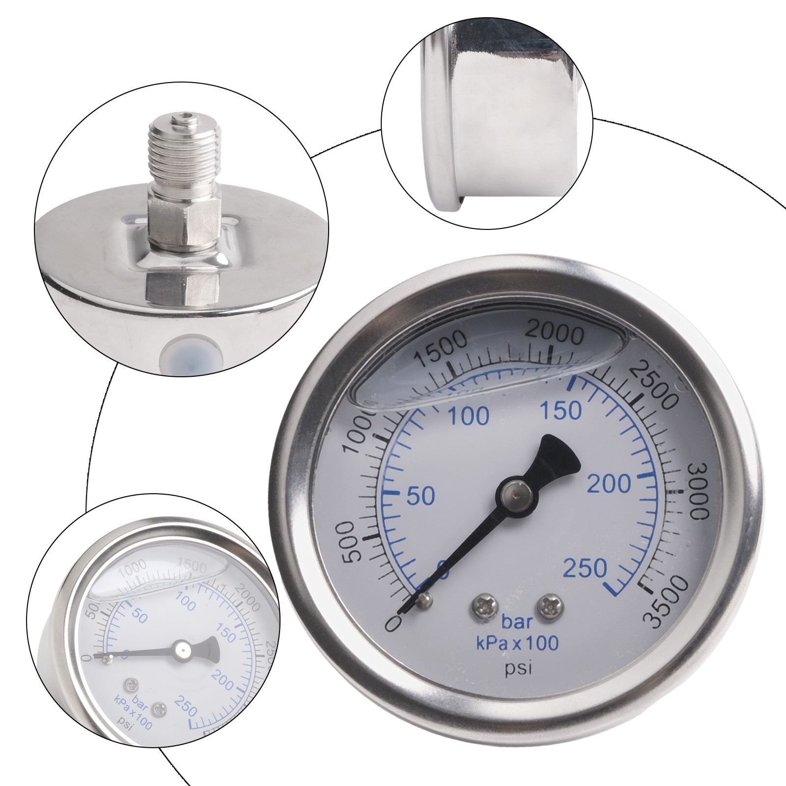 Pressure Gauge M14x1.5 Thread – 0-250 Bar / 3500 PSI Metal Gauge For Pressure Washers Up To 5.5KW-595602