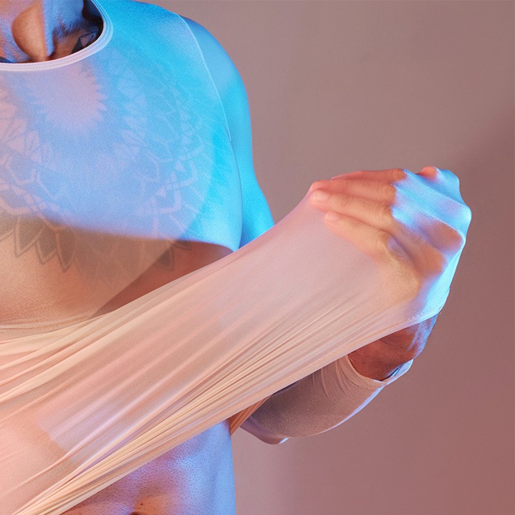 See Through Men's Sheer Tights Oil Shiny Long Sleeve Top O Neck Sexy Lingerie - Picture 37 of 41