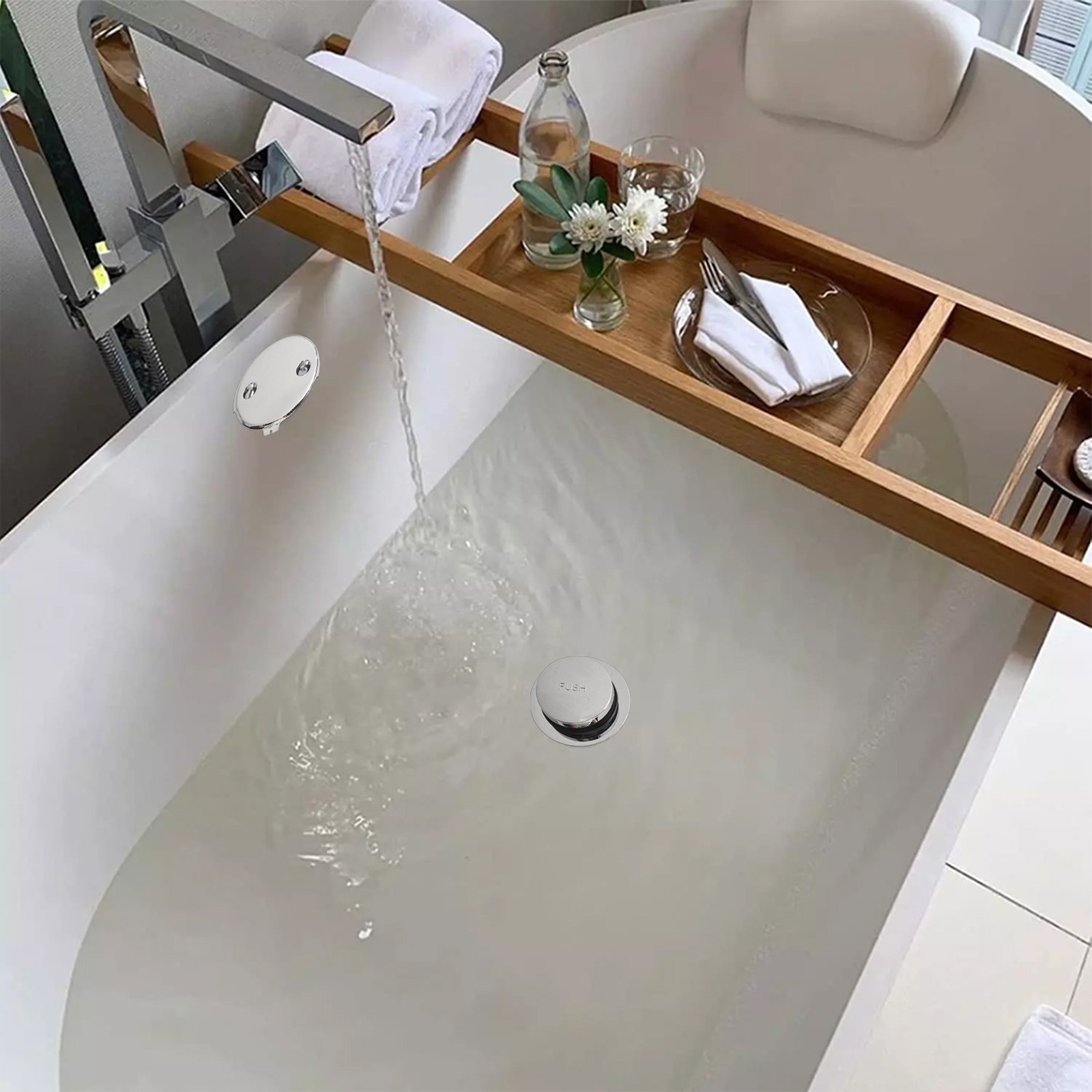 Complete Bath Tub Drain Kit with Sturdy Construction and TipToe Mechanism