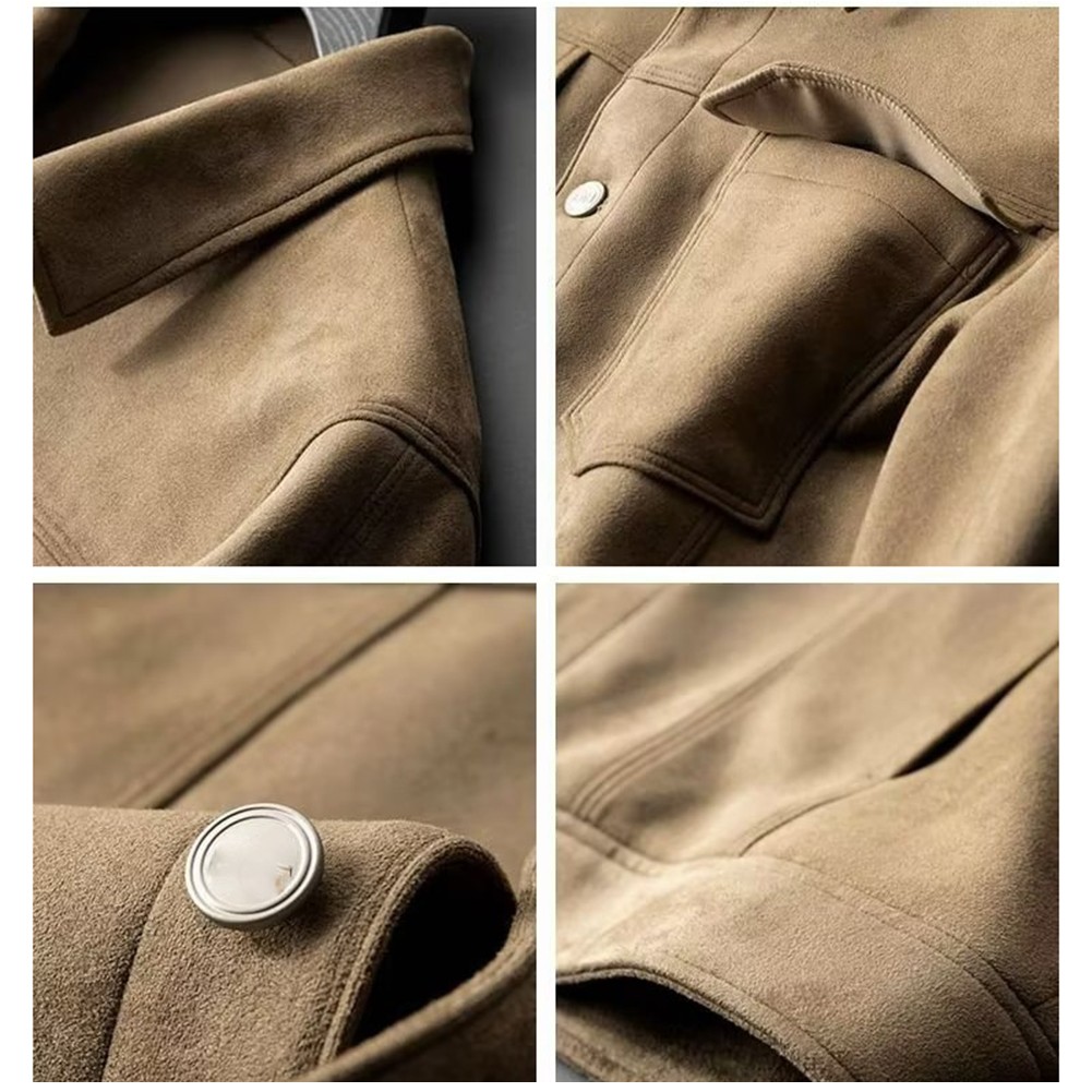 Veste courte kaki vintage britannique résistant manteau homme en daim cuir carg - Imagen 25 de 72