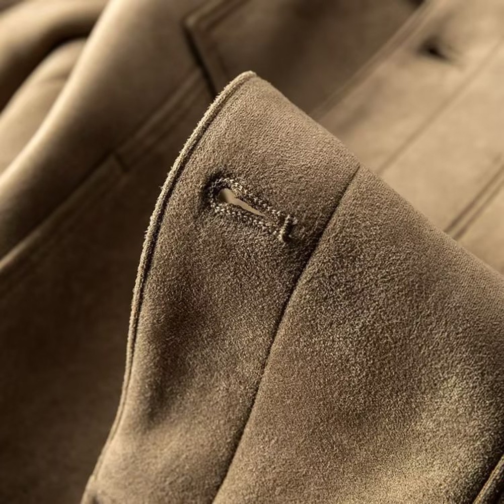 Veste courte kaki vintage britannique résistant manteau homme en daim cuir carg - Imagen 20 de 72