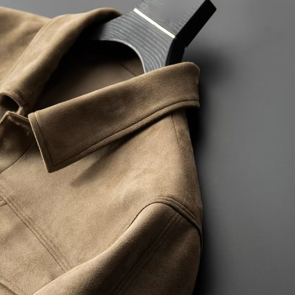 Veste courte kaki vintage britannique résistant manteau homme en daim cuir carg - Imagen 36 de 72