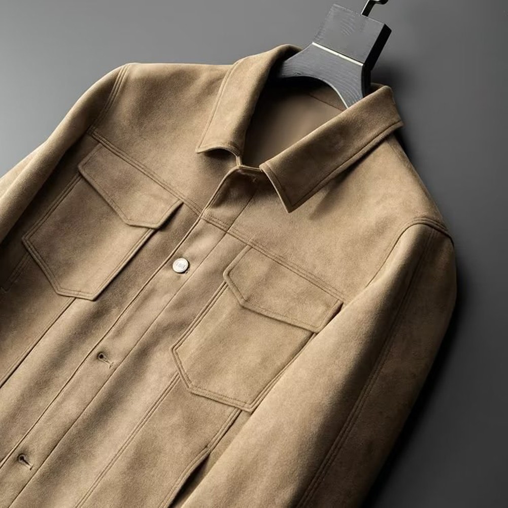 Veste courte kaki vintage britannique résistant manteau homme en daim cuir carg - Imagen 34 de 72