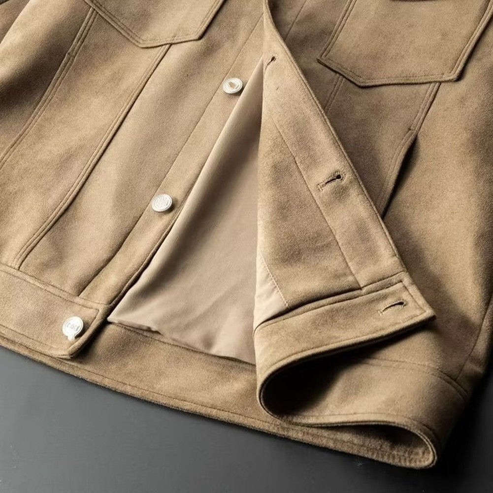 Veste courte kaki vintage britannique résistant manteau homme en daim cuir carg - Imagen 18 de 72