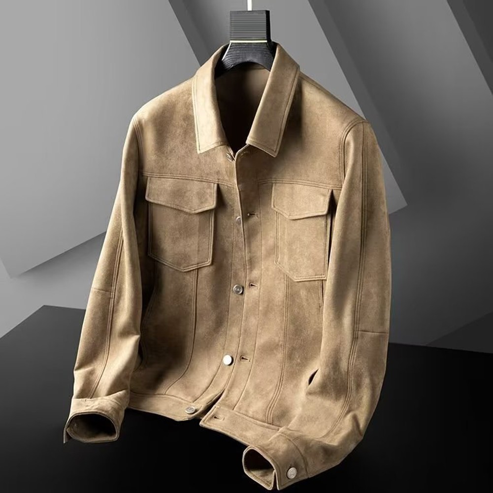 Veste courte kaki vintage britannique résistant manteau homme en daim cuir carg - Imagen 42 de 72