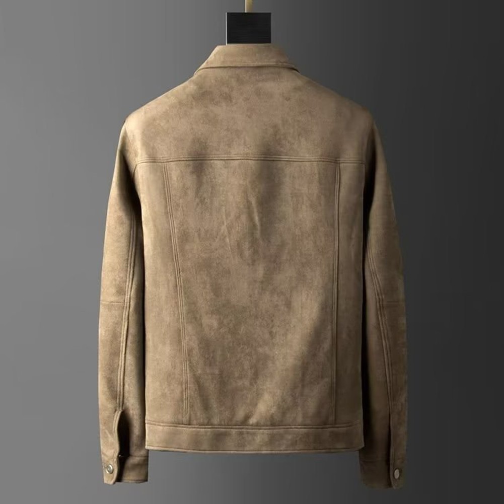 Veste courte kaki vintage britannique résistant manteau homme en daim cuir carg - Imagen 16 de 72