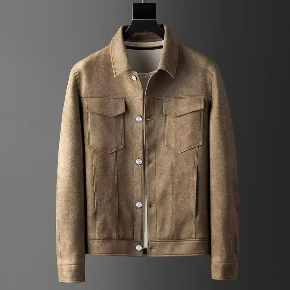 Veste courte kaki vintage britannique résistant manteau homme en daim cuir carg - Imagen 37 de 72
